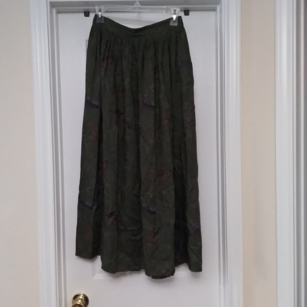 Vintage HERMAN GEIST Pleated Midi Paisley Feather Skirt Size 10